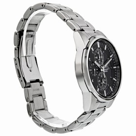 Seiko Black Dial Steel Alarm Chronograph Men's Watch SNAF03