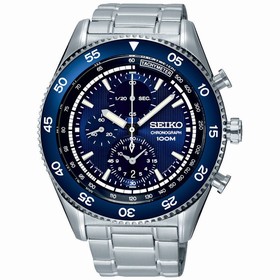 Seiko Blue Dial Chronograph Stainless Steel Men's Watch SNDG55