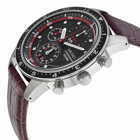 Seiko Chronograph Black and Red Dial Brown Leather Men's Watch SNDF45