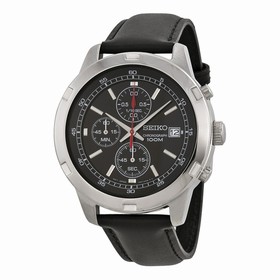 Seiko Chronograph Black Dial Black Leather Men's Watch SKS421P2