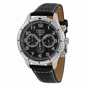 Seiko Chronograph Black Dial Black Leather Men's Watch SRW037P2