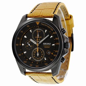 Seiko Chronograph Black Dial Black PVD Tan Leather Men's Watch SNDD69