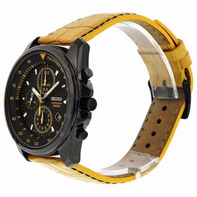 Seiko Chronograph Black Dial Black PVD Tan Leather Men's Watch SNDD69