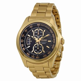 Seiko Chronograph Black Dial Gold-Tone Stainless Steel Men's Watch SNN258