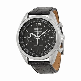 Seiko Chronograph Black Dial Stainless Steel Black Leather Men's Watch SSB097