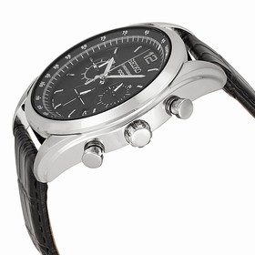 Seiko Chronograph Black Dial Stainless Steel Black Leather Men's Watch SSB097