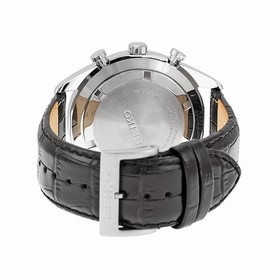 Seiko Chronograph Black Dial Stainless Steel Black Leather Men's Watch SSB097