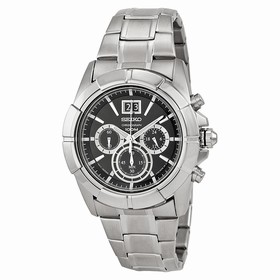 Seiko Chronograph Black Dial Stainless Steel Men's Watch SPC099