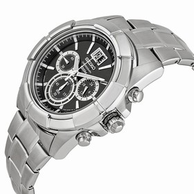 Seiko Chronograph Black Dial Stainless Steel Men's Watch SPC099