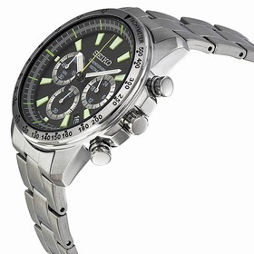 Seiko Chronograph Black Dial Stainless Steel Men's Watch SSB027