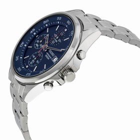 Seiko Chronograph Blue Black Dial Stainless Steel Men's Watch SKS475