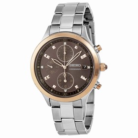 Seiko Chronograph Brown Dial Stainless Steel Ladies Watch SNDX06