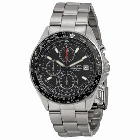 Seiko Chronograph Tachymeter Black Dial Stainless Steel Men's Watch SND253