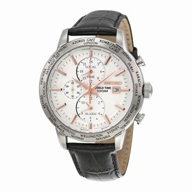 Seiko Chronograph White Dial Black Leather Men's Watch SPL053