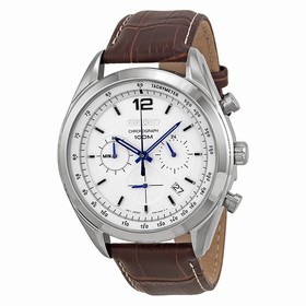 Seiko Chronograph White Dial Stainless Steel Brown Leather Men's Watch SSB095