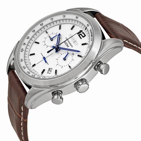 Seiko Chronograph White Dial Stainless Steel Brown Leather Men's Watch SSB095