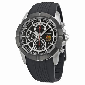 Seiko FC Barcelona Chronograph Black Dial Black Rubber Men's Watch SNDE81