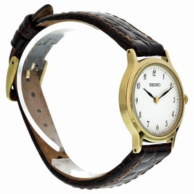 Seiko Gold-tone Brown Leather Strap Ladies Watch SFQ828