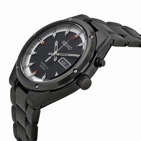 Seiko Kinetic Black and White Dial Black Ion-plated Men's Watch SMY153