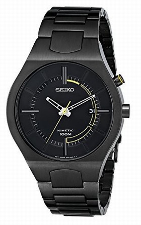 Seiko Kinetic Black Dial Black Ion-plated Men's Watch SKA649
