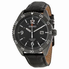 Seiko Kinetic Black Dial Black Leather Men's Watch SKA621P1