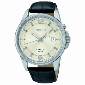 Seiko Kinetic Cream Dial Black Leather Men's Watch SKA667