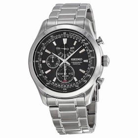 Seiko Neo Classic Alarm Perpetual Black Dial Stainless Steel Men's Watch SPC125