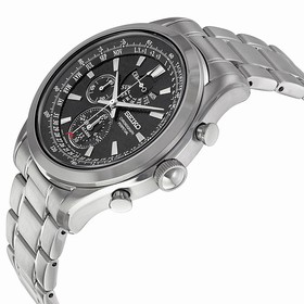Seiko Neo Classic Alarm Perpetual Black Dial Stainless Steel Men's Watch SPC125