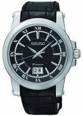 Seiko Premier Black Dial Stainless Steel Black Leather Men's Watch SUR015P2