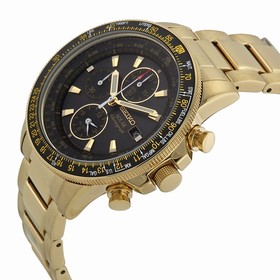 Seiko Prospex Solar Black Dial Gold Tone Stainless Steel Men's Watch SSC008