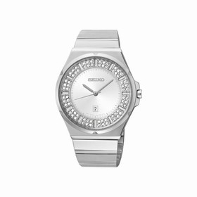 Seiko Silver Crystal-set Diial Stainless Steel Ladies Watch SXDF71