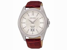 Seiko Silver Dial Brown Crocodile Leather Men's Watch SUR103