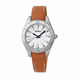 Seiko Silver Dial Brown Leather Ladies Watch SRZ431P2