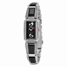 Seiko Solar Black Dial Black Ceramic And Stainless Steel With Diamonds Ladies Watch SUP187