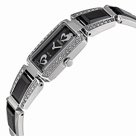Seiko Solar Black Dial Black Ceramic And Stainless Steel With Diamonds Ladies Watch SUP187