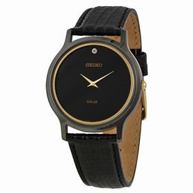 Seiko Solar Black Dial Black Leather Men's Watch SUP875
