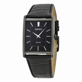 Seiko Solar Black Dial Black Leather Men's Watch SUP881