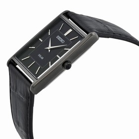 Seiko Solar Black Dial Black Leather Men's Watch SUP881