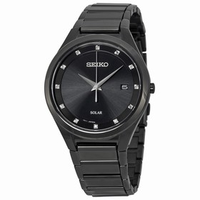 Seiko Solar Black Dial Black PVD Men's Watch SNE243