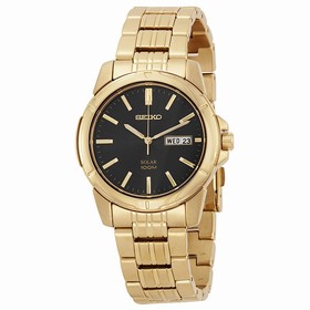 Seiko Solar Black Dial Gold-tone Stainless Steel Men's Watch SNE100