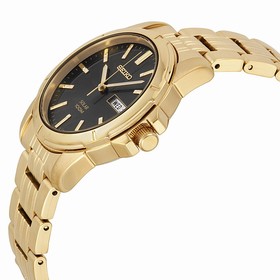 Seiko Solar Black Dial Gold-tone Stainless Steel Men's Watch SNE100