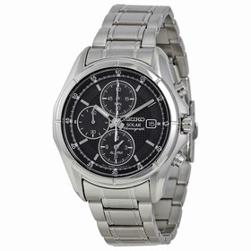 Seiko Solar Black Dial Stainless Steel Chronograph Men's Watch SSC001