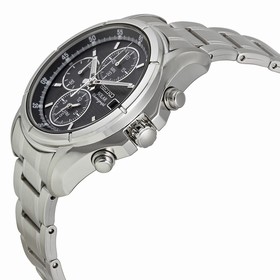 Seiko Solar Black Dial Stainless Steel Chronograph Men's Watch SSC001