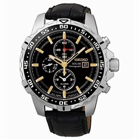 Seiko Solar Chronograph Black Dial Black Leather Men's Watch SSC303