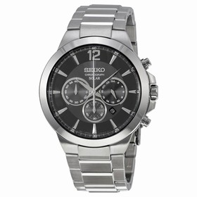 Seiko Solar Chronograph Black Dial Men's Stainless Steel Watch SSC321
