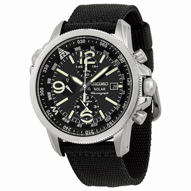 Seiko Solar Chronograph Black Dial Stainless Steel Black Nylon Men's Watch SSC135