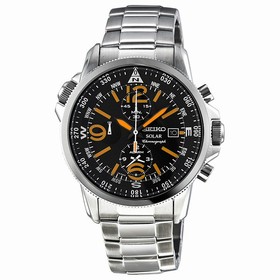 Seiko Solar Chronograph Black Dial Stainless Steel Men's Watch SSC077