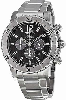 Seiko Solar Chronograph Black Dial Stainless Steel Men's Watch SSC223P1