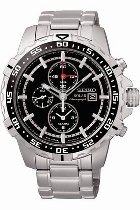 Seiko Solar Chronograph Black Dial Stainless Steel Men's Watch SSC299