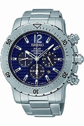 Seiko Solar Chronograph Blue Dial Stainless Steel Men's Watch SSC221P1